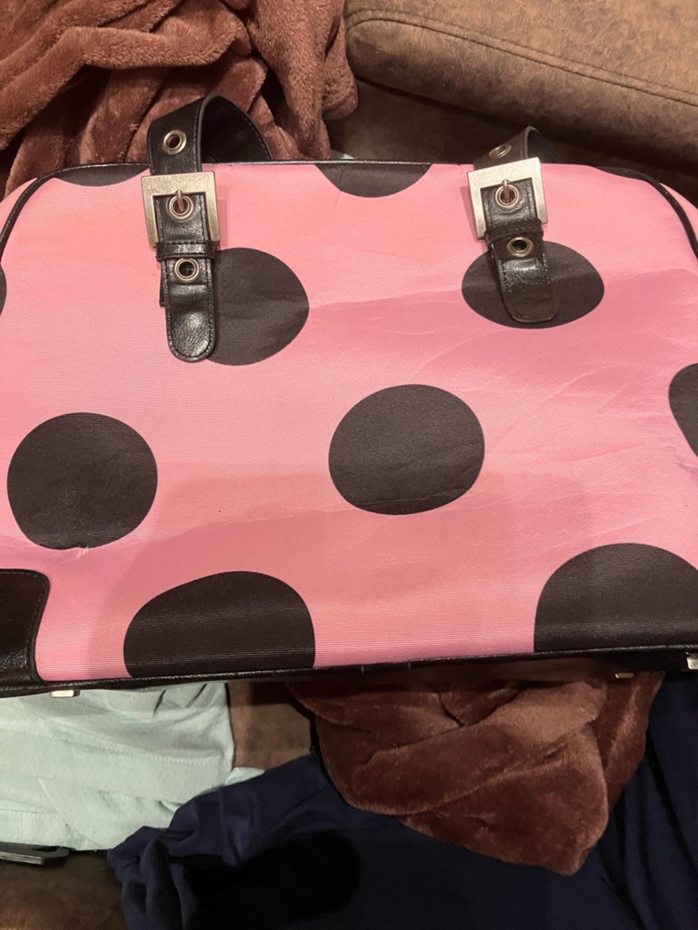 Pink Polka Dot Women's Satchel Bag with Black Accents - Picture 10 of 14